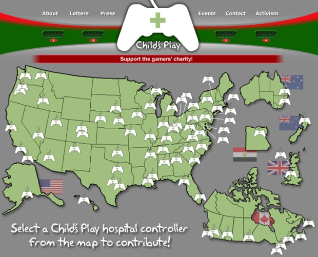 Child's Play 2010 children's hospitals worldwide map